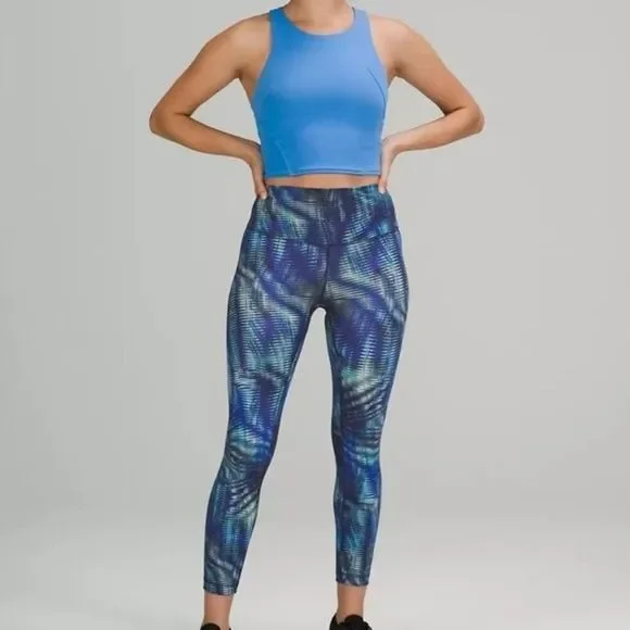 Lululemon Wunder Train 25 High Rise Leggings Blue Multicolor Pants Jumpsuits